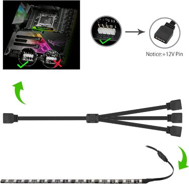 Внутрішнє освітлення RGB світлодіодна стрічка Керування материнською платою, 12 В 4-контактний RGB, сумісний з Asus Aura, Asrock RGB Led, Gigabyte RGB Fusion, MSI Mystic Light, 30 см 3 смужки Rgb