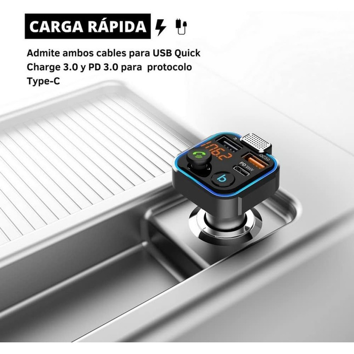 Передавач - 3 порти Зарядка x2 USB QC3.0 x1 PD 3.0 Type-C 20 Вт, функція гучного зв'язку, шумозаглушення, швидка зарядка, кнопка B Hi-Fi Deep Bass (гучний зв'язок)