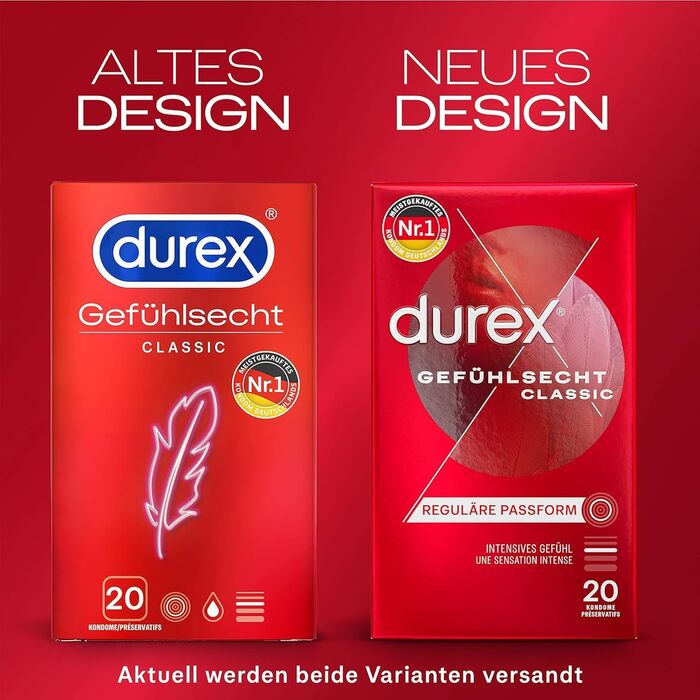 Класичні презервативи Durex Feeling тонкі презервативи з анатомічною формою, зволожені силіконовою змазкою упаковка з 20 шт.