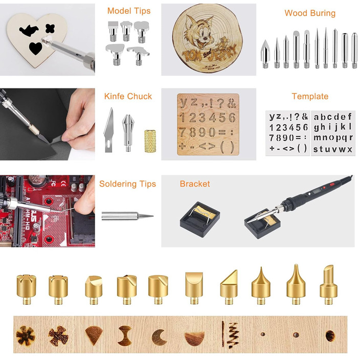 Набір для пірографії з паяльником 80 Вт, РК-дисплей та аксесуари для гравірування по дереву та шкірі