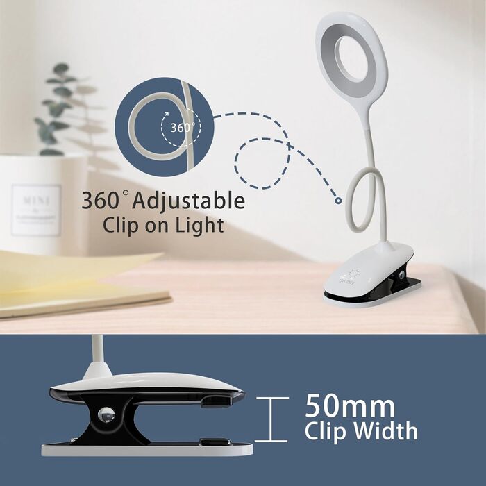 Ліжко, Світлодіодна лампа для читання Ліжко Touch Dimmable 3 кольори Ліжко Lamp Clamp Lamp Lamp Захист очей Gooseneck Лампа для читання Kids USB акумуляторна для навчання, роботи, (білий)