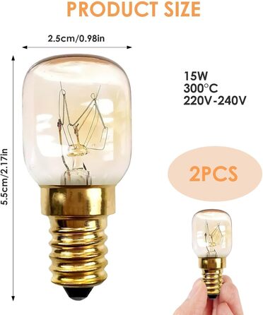 Лампа для духовки LANAFAY E14 15W, 120LM, 2700K теплий білий, AC 220-240V, термостійкість 300 градусів, лампочка для холодильника 15w, соляна лампа для лампи для холодильника/духовки