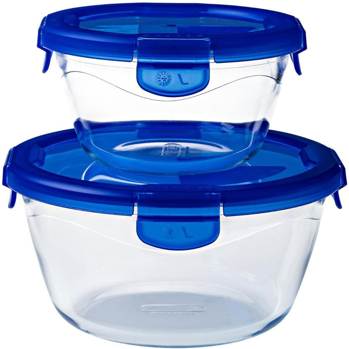 Скляний контейнер з кришкою Cook and Go, Pyrex, овальний, 1,6 л, скло, синій/прозорий, 20 см 20 х 20 х 9 см Круглий контейнер