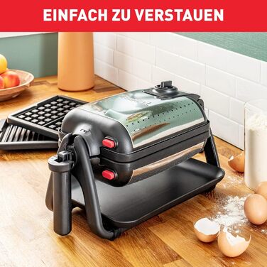 Вафельниця Tefal King розміру WM756D Подвійна вафельниця для 2 бельгійських вафель Функція обертання Листи з антипригарним покриттям товсті вафлі Регулятор температурилегке очищення 120 Вт 1 л