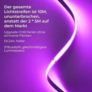 Інтелектуальна світлодіодна стрічка WIFI COB RGB 576 світлодіодів/м 5760 світлодіодів Світлодіодна стрічка 24 В працює з Google Home Assistant/Alexaz, деформована світлодіодна стрічка з можливістю затемнення з пультом дистанційного керування Wi-Fi (10 м R