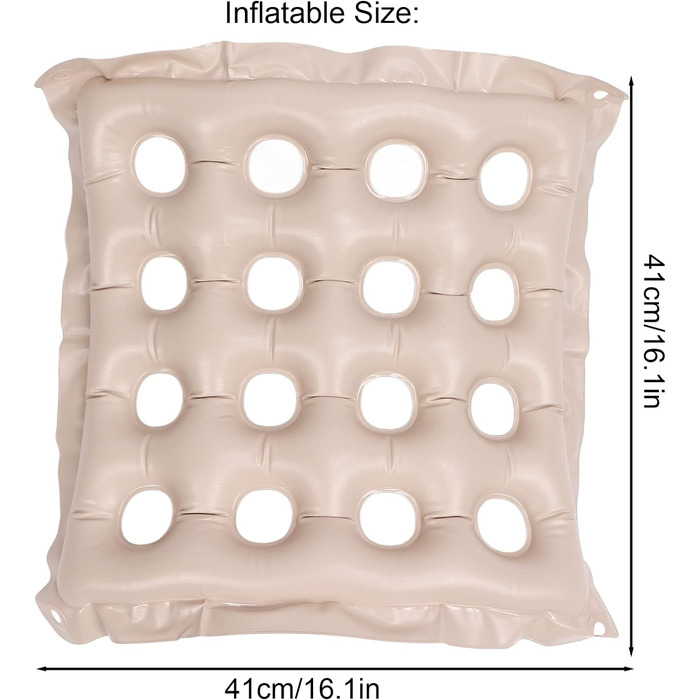 Радісна подушка для сидіння проти пролежнів, ПВХ 16 отворів Повітряна подушка Donut Надувна подушка для сидіння Ортопедична подушка для профілактики пролежнів з надувним насосом для подорожей на відкритому повітрі Бежевий