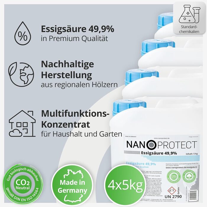 Оцтова кислота Nanoprotect 2 x 10 кг кліматично нейтральна підходить як засіб для чищення та видалення накипу