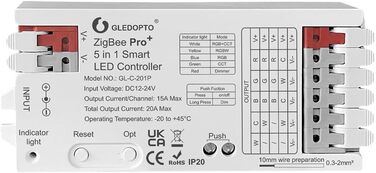 Контролер GLEDOPTO ZigBee для світлодіодної стрічки RGBCCT WRGBWW для 12 В або 24 В протестовано з Philips Hue*, Alexa Echo Plus, Homee (Pro 5в1)