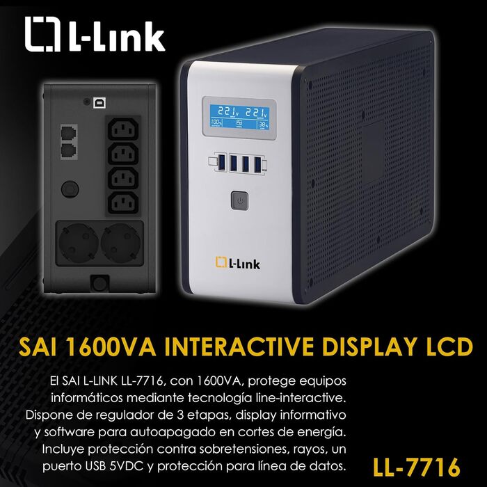 Блок живлення інтерактивної системи L-Link Sai 1600 ВА з РК-дисплеєм, чорний