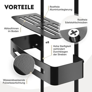 Підвісна душова стійка чорна - 100 стійкість до іржі - Легкий алюміній з порошковим покриттям - Підвісна душова корзина для надзвичайно простого монтажу