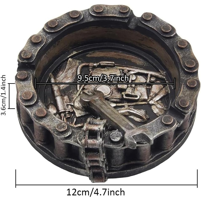 Декоративна попільничка з мотоциклетним ланцюгом з гайковим ключем і мотивом мотоцикла, ідеально підходить для байкерського бару та майстерні Harley, прикраси кімнати для паління, унікальна для чоловіків і жінок.