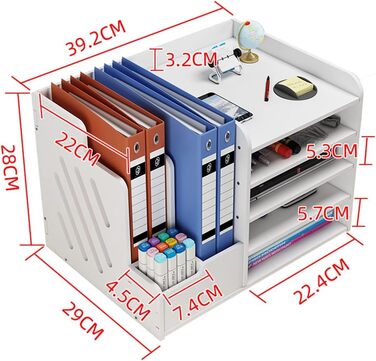 Настільний органайзер для файлів Vikmyer, Органайзер для настільних документів для офісу, домашньої школи, Органайзер для паперової поштової скриньки з коробкою для носової хустки та маленьким стаціонарним тримачем Caddy White PB07-3