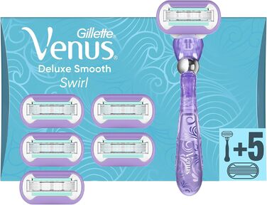 Жіноча бритва Gillette Venus Deluxe Smooth Swirl Razor, жіноча бритва 6 лез бритви з 5-кратним лезом