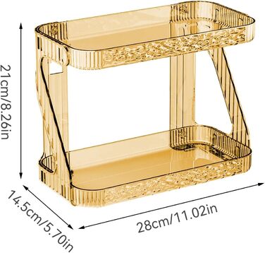 Рівневий лоток для макіяжу, 2-рівнева полиця для макіяжу - Двошарова полиця для парфумів, полиця для макіяжу та догляду за шкірою Прозора полиця, безсвердлильний тримач для волосся для косметики, туалетного приладдя Жовтий, 2-