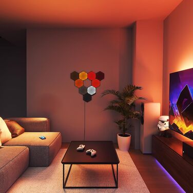 Стартовий комплект Nanoleaf Shapes Ultra Black Hexagon, 9 інтелектуальних світлодіодних панелей RGBW і форми Гнучкі лінкери 3 шт.