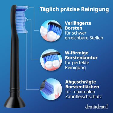 Насадки demirdental підходять для змінних щіток Philips Sonicare ProResults Середні насадки-щітки, для щоденного точного чищення зубів, чорна, HX6018b, 8 шт.