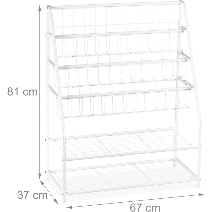 Стійка для журналів Relaxdays металева, ВхШхГ 81 x 67 x 37 см, сучасна стійка для журналів, окремостояча, для вітальні, біла