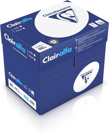 Папір для принтера Clairefontaine 1979FFPC Clairalfa Opaque (5 x 500 аркушів, A4, 21 x 29,7 см, 80 г, ідеально підходить для повсякденних копій і відбитків, упаковка з 5 шт. ) білий 80 г 5 x 500 аркушів