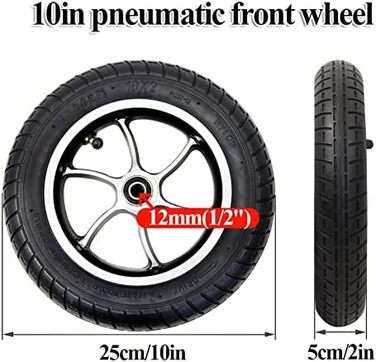 Дюймові запасні частини для коліс, переднє колесо в зборі для інвалідних візків з електроприводом, надувні шини 10 x 2, аксесуари для інвалідних візків/чорний/10 x 2, 2 шт., 10-