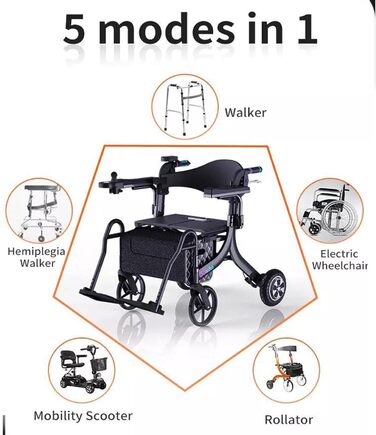 Електричний силовий складаний ролик Walkers Drive Rollator, літній скутер Складна електрична інвалідна коляска з літієвою батареєю - легкий візок для людей похилого віку