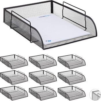 Абельованих лотків для документів, металевий офісний лоток для листів для DIN A4, настільний лоток WxD 26x33.5 см, чорний, 10 шт.