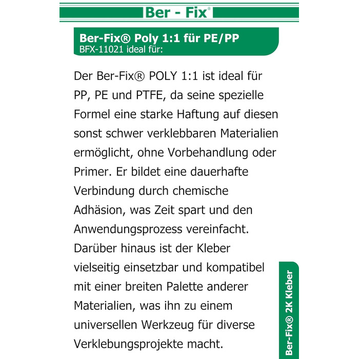 Клей Ber-Fix 6x50g 2K Poly 11 PE PP, будівельний клей для поліпропілену (PP) та поліетилену (PE), без грунтовки, швидке затвердіння, в т.ч. 6 порад для змішування, міцний двокомпонентний пластиковий клей Пістолет не в комплекті Стандарт 6