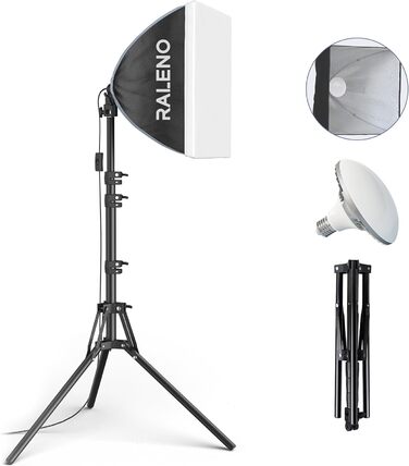 Софтбокс RALENO PS075, набір фотостудії Led Softbox потужністю 50 Вт, фотосвітильник 40x40 см з лампочкою 5500K і штативом, фотолампа для портретної зйомки, потокової передачі ігор, відеозйомки YouTube Модель PS075