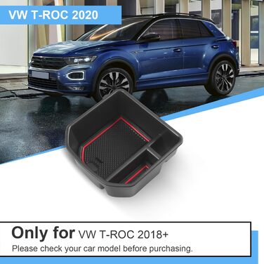 Ящик для зберігання на центральній консолі Coleya, сумісний з VW T-ROC 2018-2024, органайзер для підлокітників T ROC Accessories, бардачок T-ROC з центральним підлокітником з нековзним килимком (червоний) для підлокітників червоний