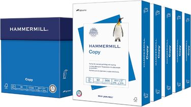 Папір для принтера Hammermill, копіювальний папір 20 фунтів, 8,5 x 11-5 Ream (2,500 аркушів) - 92 Bright, Зроблено в США 5 Ream 2500 аркушів Літера (8,5 x 11)