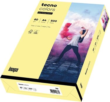 Кольоровий папір для принтера Inapa, кольоровий папір tecno Кольори 80 г/м, А4, 2 500 аркушів (5x500), світло-жовтий