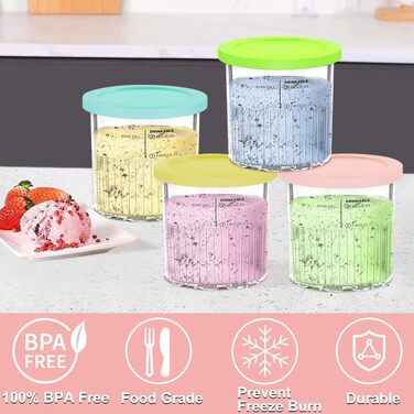 Відро для льоду YQL 4PCS з кришкою, сумісне з Ninja Creami NC501EU, Ninja Ice Cream Maker Аксесуари, відро для морозива, Ninja Creami Deluxe Відро для льоду в посудомийній машині