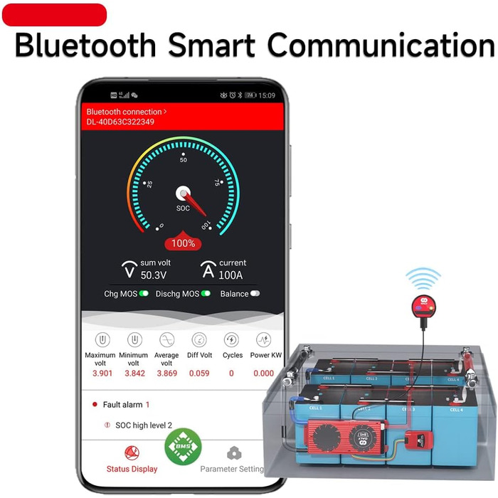 Паралельний модуль DALY BMS 1 A з вентилятором Smart BMS LiFePo4 8S 24 В 250 А та портом CAN, Smart BMS Bluetooth ключ для літієвих акумуляторів 3,2 В, інвертор, ДБЖ та домашня система зберігання (Lifepo4 15S 48V CAN BT, 100AParallel Module1A)