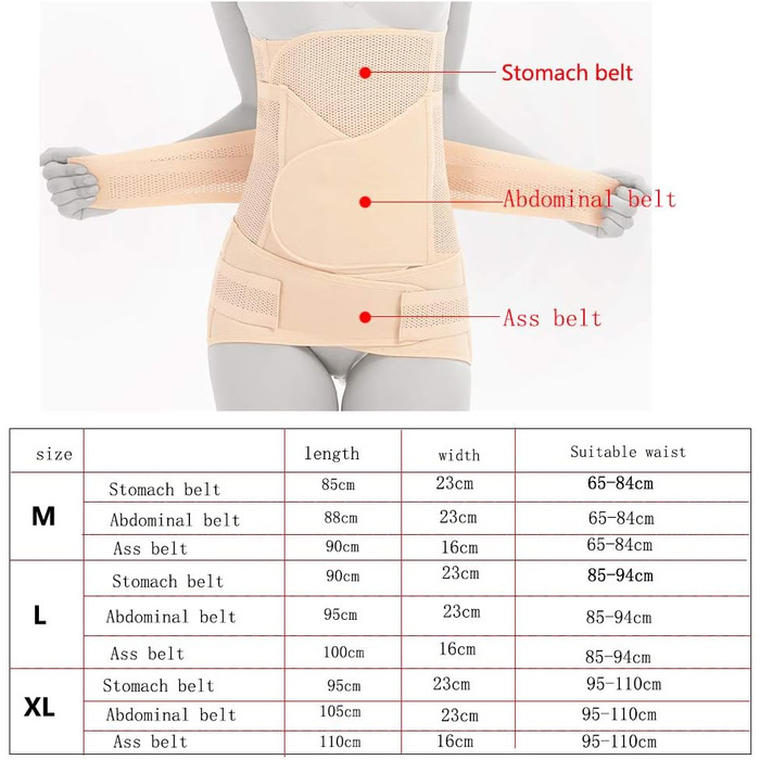 Для жінок після кесаревого розтину - ремінь для живота/талії/таза Apricot M, 3 in 1 Belly Band After Birth High Elastic Postpartum Belt