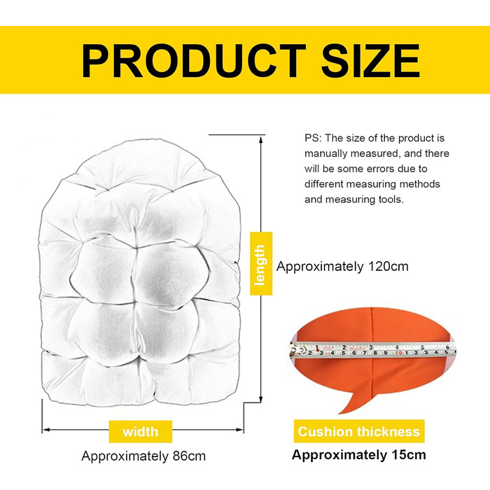 Водонепроникна подушка для підвісних кошиків для зовнішнього використання, товсте яйце, 90 x 120 см, подушка для спинки підвісного стільця (стілець не входить до комплекту)