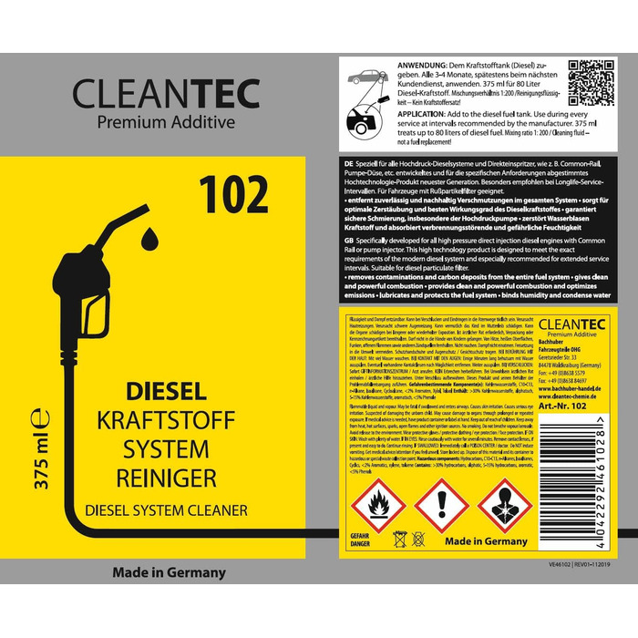 Система впорскування дизельного палива CleanTEC 102 Heavy Duty Cleaner 375 мл DPF очищає та змащує форсунки (2)