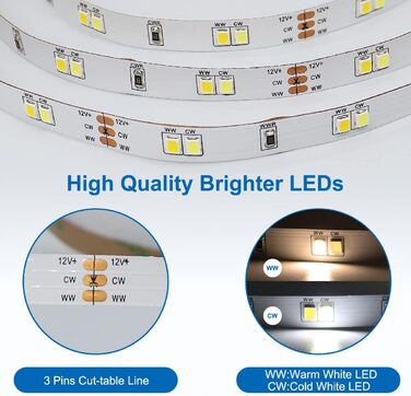Світлодіодна стрічка CGN 10M з можливістю затемнення, набір світлодіодних стрічок 3000K Теплий білий 6000K Холодна біла гнучка світлодіодна стрічка своїми руками самоклеюча з радіочастотним пультом дистанційного керування Блок живлення 12 В Світлодіодна с