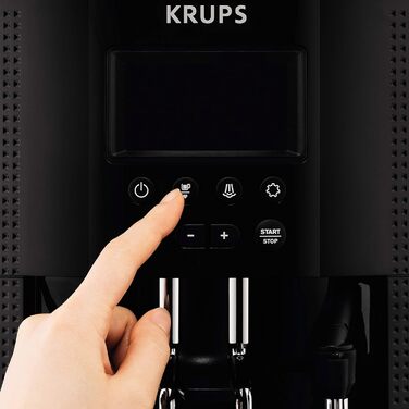 Повністю автоматична кавоварка Krups EA8150 Essential Espresso 1450 Вт Резервуар для води 1,7 літра 15 бар РК-дисплей 3 температурні рівні 3 помелу Чорний сингл