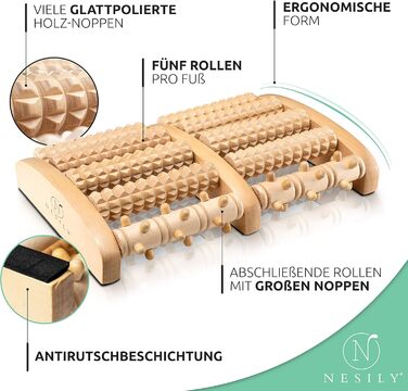 Ролик для масажу ніг NESILY Premium Wood в т.ч. німецька інструкція - Рефлексотерапевтичний масаж стоп - Ролик для масажу стоп Wood для масажу стоп - Роликовий масаж стоп Wood при підошовному фасціїті П'яткова шпора