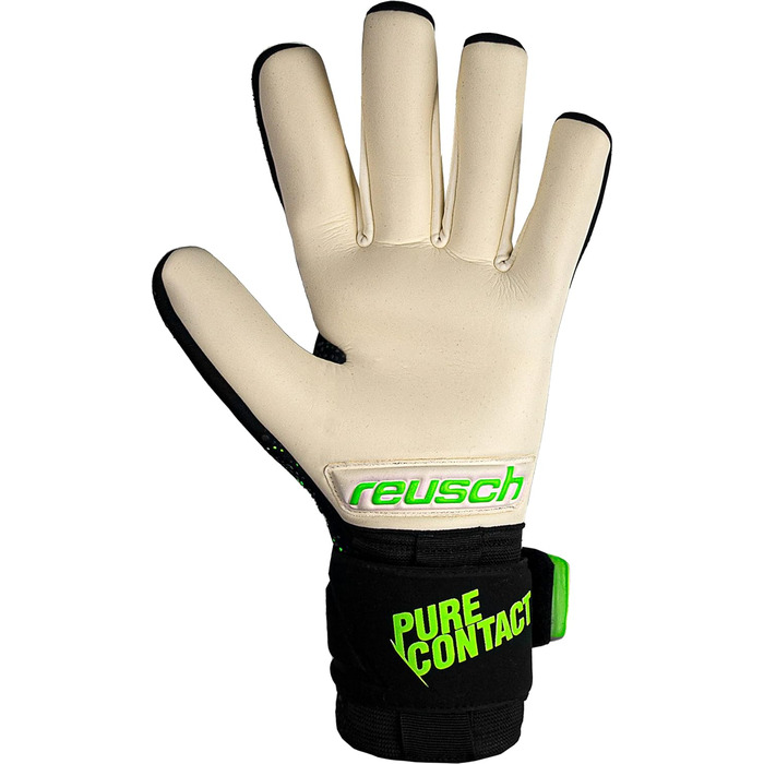 Воротарські рукавиці Reusch Pure Contact Gold унісекс з внутрішнім розрізом шва та покриттям Grip Gold, підходять для всіх поверхонь поля 9,5 чорні / зелені