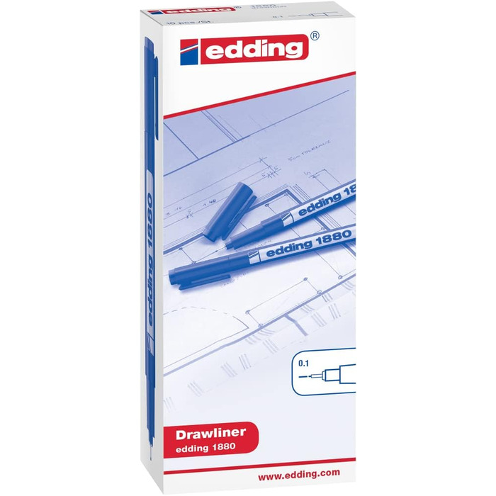 Ручка EDDING 1880 Precision Fine - чорна - 10 ручок - ширина лінії 0,25 мм - Fineliner для точного письма та ескізів - тонкий наконечник з металевою рамкою - підходить для лінійок і трафаретів