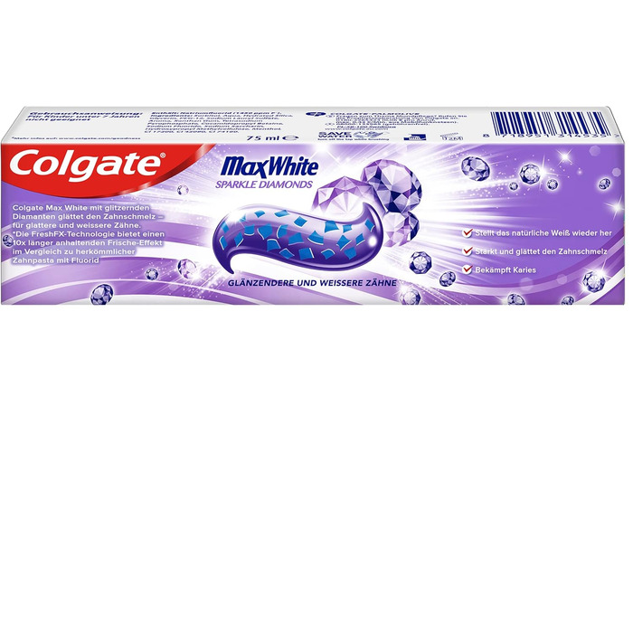 Зубна паста Colgate Max White Sparkle Diamonds 12x75 мл ідеальне відбілювання зубів для більш гладких і білих зубів відновлює природне відбілювання зубів і надовго освіжає подих