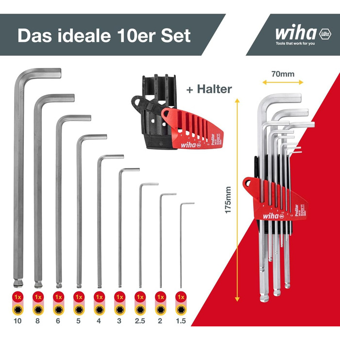 Набір торцевих ключів Wiha з тримачем ProStar (07185) 10 шт. Набір торцевих головок I Hexagon з кульовим наконечником Торцевий ключ I Hexagon 1.5/ 2/ 2.5/ 3/ 4/ 5/ 6/ 8/ 10