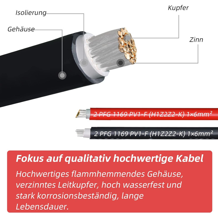 Професійний з'єднувальний кабель Подовжувач з обох сторін Сонячна вилка Сонячний кабель червоний/чорний 6 мм включаючи встановлену сонячну вилку (4 мм5 м).