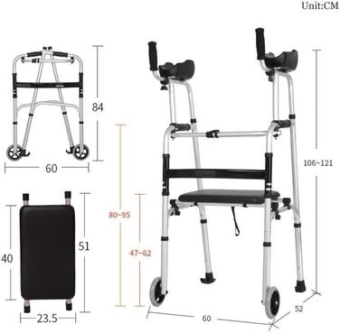 Ходунки з сидінням, розбірні, роллер в євростилі, 2-х колісні ходунки для пенсіонерів, міцна сталева рама, опори цікаві