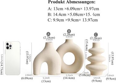 Біла керамічна ваза набір з 3, маленькі вази для квітів для трави пампаси, сучасні вази бохо для декору, круглі білі вази центральні елементи для весілля вітальні спальні журнальний столик вхід