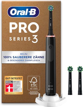 Електрична зубна щітка Oral-B Pro Series 3 Plus Edition, 3 щітки, з візуальним регулюванням тиску на 360 для догляду за зубами, упаковка, що підлягає переробці, дизайн Brown, Black Pro 3 3000 (Plus Edition)