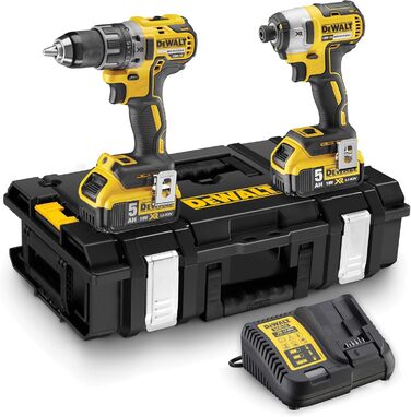 Комбінований акумуляторний дриль-шуруповерт Dewalt 18 В DCK266P2 (ударний дриль DCD796, ударний гайковерт DCF887, 2 літій-іонні акумулятори 5,0 Ач, швидкий зарядний пристрій, Tough Box DS150) одинарний