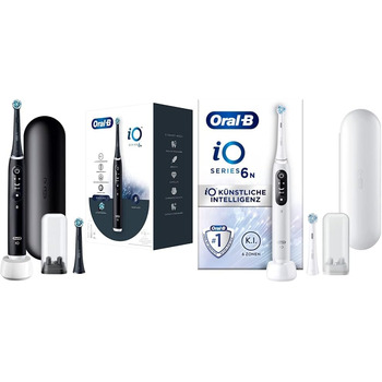 Електрична зубна щітка Oral-B iO Series 6, електрична зубна щітка black lava & iO Series 6, 2 щітки, 5 режимів чищення, магнітна технологія, дисплей і дорожній кейс, білий