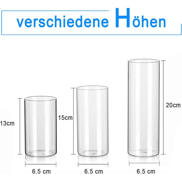 Скляні вази набір 15 шт. циліндр ваза скло для прикраси столу вази тюльпан ваза скляна ваза велика ваза підсвічник скляний циліндр набір весільні вази для квітів набір, 13/15/20см висота
