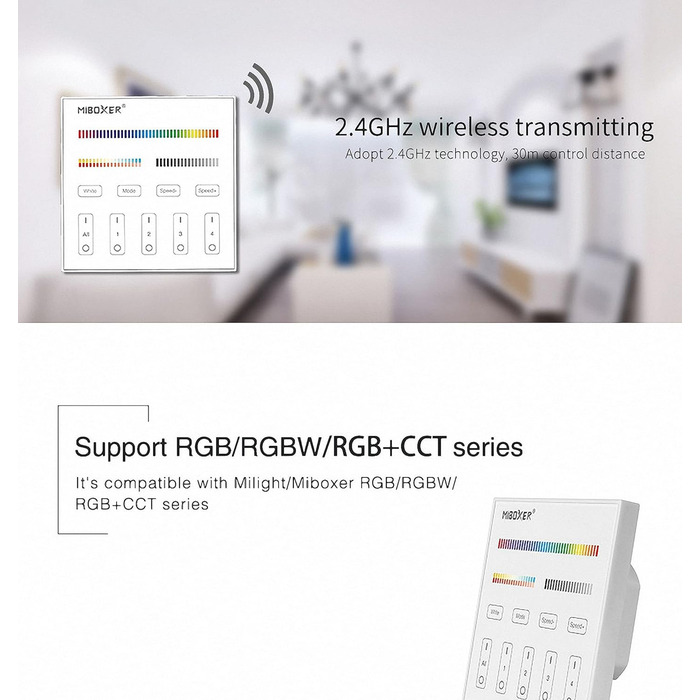 Контролер Miboxer Milight 2.4G 230V 4-зонний настінний контролер TOUCH T4 RGBCCT для світлодіодної продукції